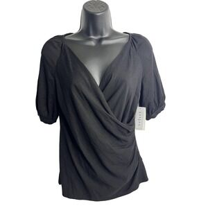 Velvet by Graham & Spencer Wrap Top Womens Medium Puff Sleeve Blouse New USA